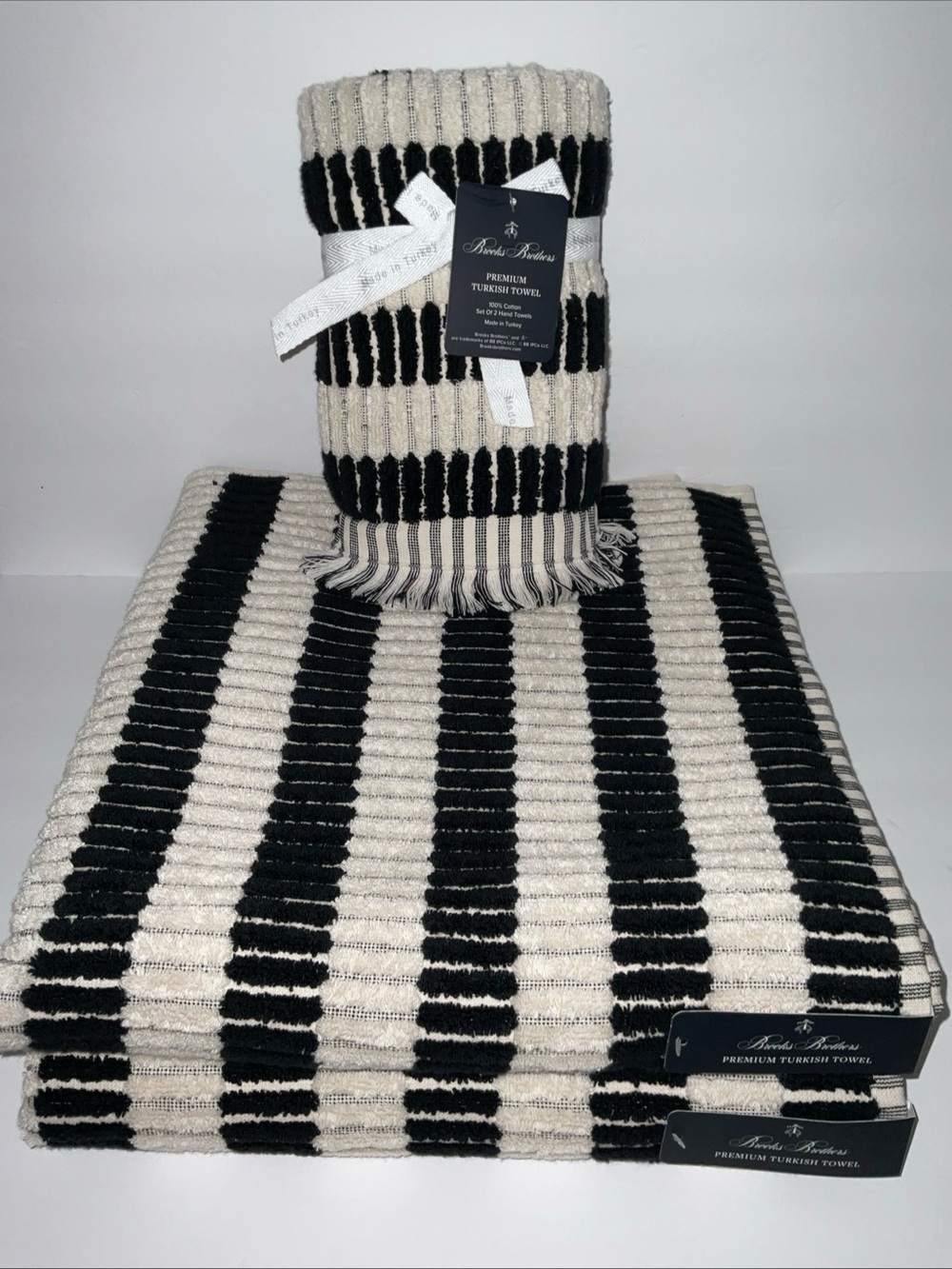 Brooks Brothers 4pc. Turkish Cotton 2 Bath 2 Hand Towel Set Black Stripe NWT